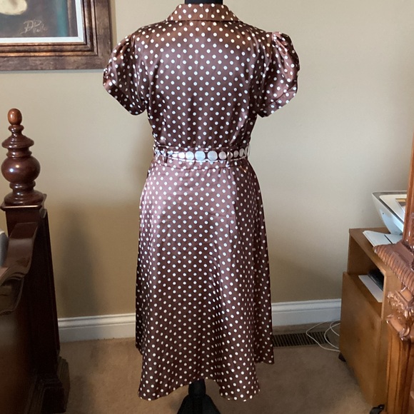 Amanda Lane Chocolate Brown Polka Dot Midi Dress Size 10 - Picture 6 of 6